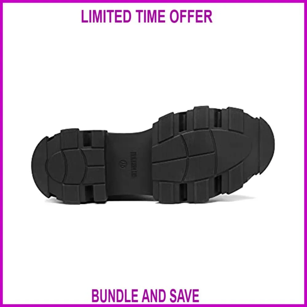 Women's Combat Boots Mid Calf Low Heel Chunky Platform Lug Sole - Picture 6 of 7